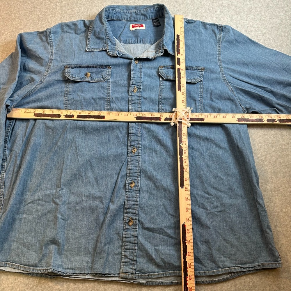 Wrangler Big & Tall Denim Shirt Mens 3XL Blue Chambray Button Up Workwear - Picture 9 of 11